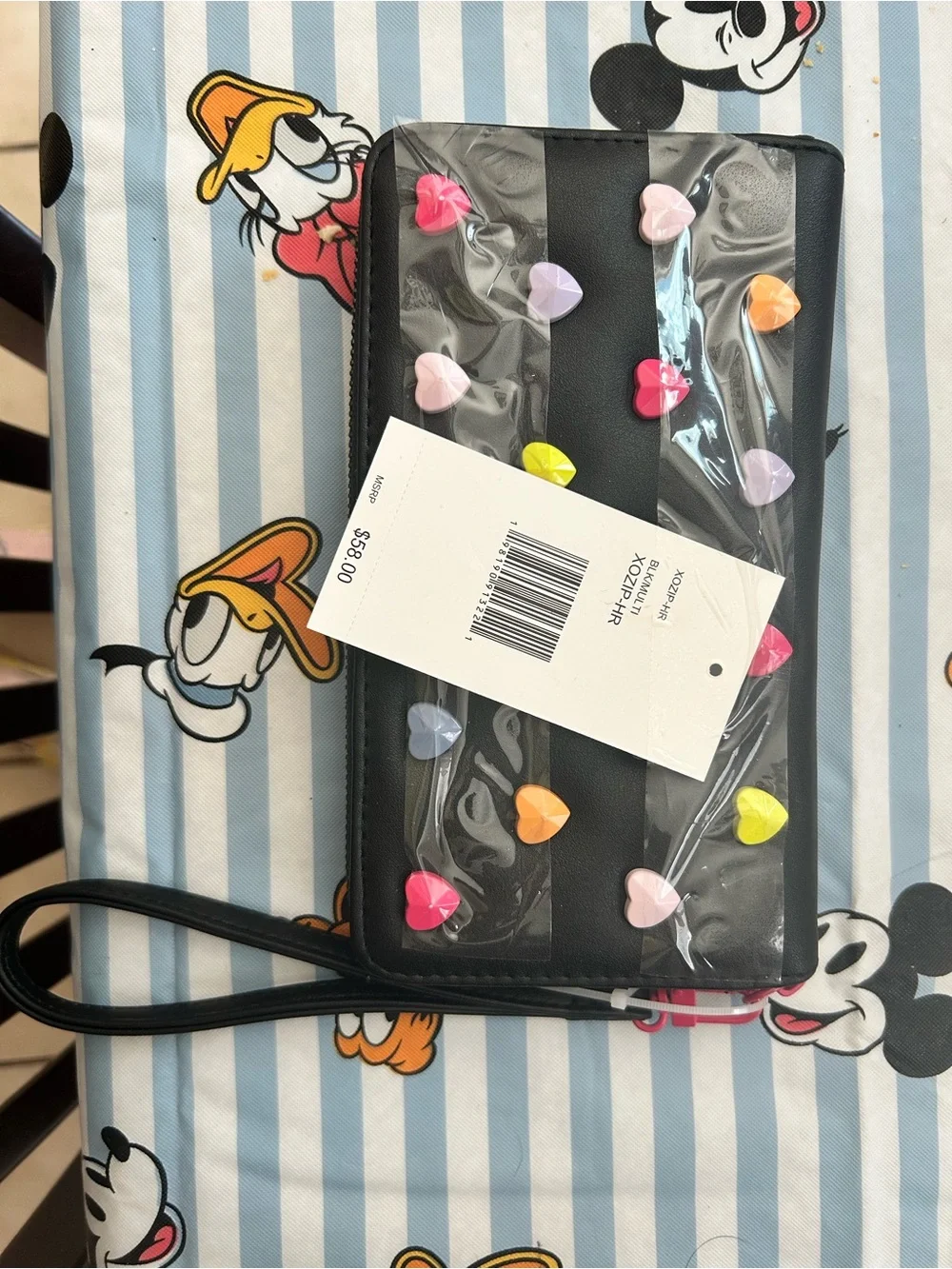 Betsey Johnson Wristlet Clutch with Multicolor Heart Studs. NWT
